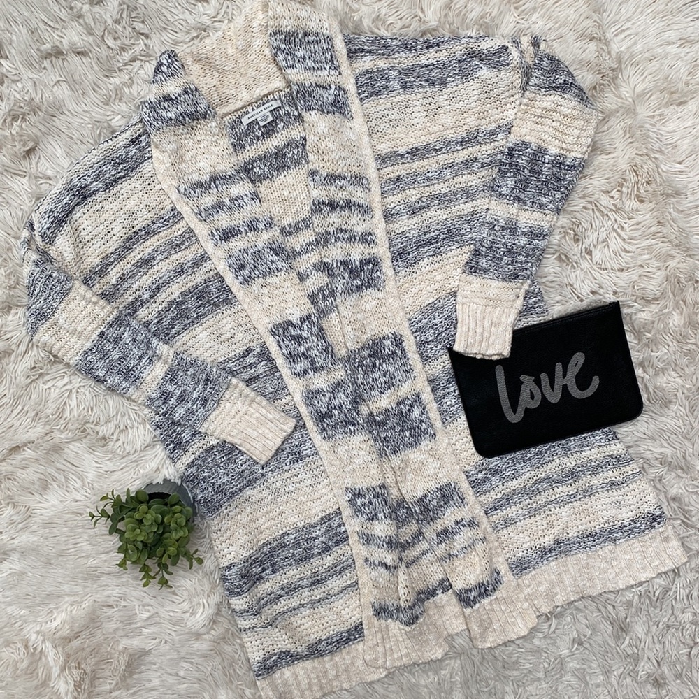 American Eagle Knit Open Cardigan Sweater 💗 Cream & Blue